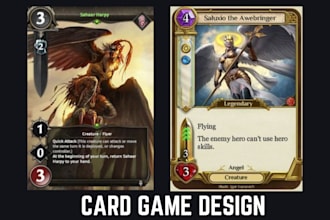 draw card game design, card game art, board game illustration, 3d box mockup