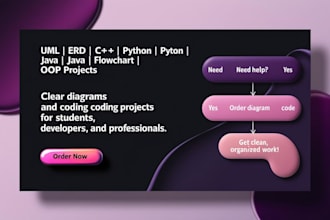 design uml and erd diagrams and develop c and cpp python java oop projects