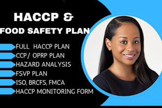 make full customized haccp or food safety plan, procedures and monitoring forms