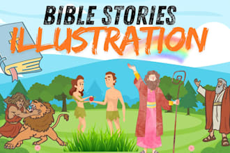 do christian story book, bible themed kid story children book line art drawing
