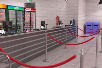 do 3d popup shop design, fastfood restaurant, food truck, stall, food container