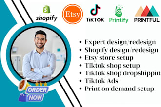 setup tiktok shop shopify etsy design printful printify dropshipping store ads