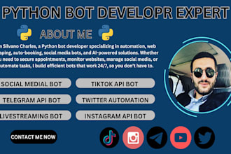 create automated tiktok livestreaming bot,youtube  bot, whatsapp bot, python bot