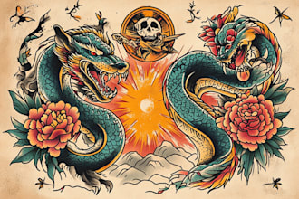 create amazing traditional or old school tattoo style design
