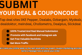 use 100 popular deal sites for coupon code submissions and submit coupon
