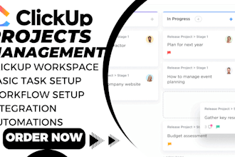 clickup workspace structuring,task setup, basic task automations, workflow setup