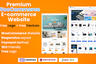 create ecommerce wordpress website with woocommerce and elementor plus free logo