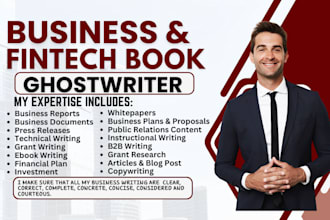 do business plan, fintech article, pitch deck, whitepaper, grant writing banking