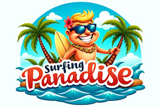 make creative surfing paradise logo for you in just two days