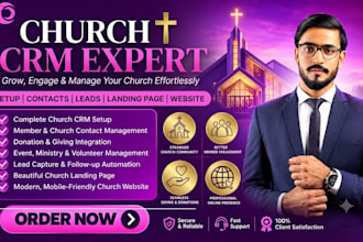 setup church crm church contact leads build church landing page church website
