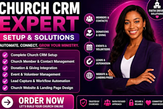 setup church crm church contact leads build church landing page church website