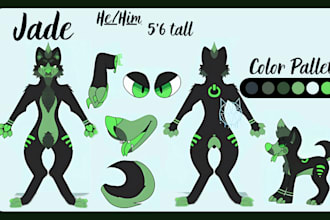 draw furry art furry reference sheet for your oc fursona character design