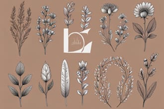 create a hand drawn, boho, floral and botanical logo