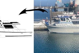 draw line art of a boat, yacht, car, bike, logo or any image