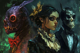 draw scary horror creature and fantasy character concept art