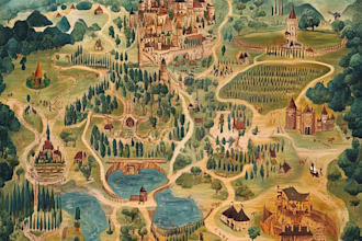 do fantasy map with parchment style for storybook
