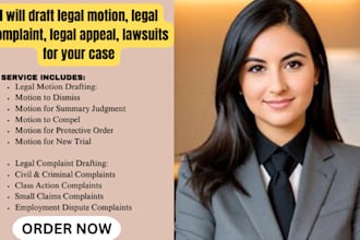 draft legal motion, legal complaint, legal appeal, lawsuits for your case