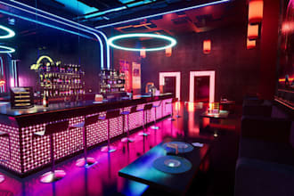 do 3d nightclub bar, restaurant, fastfood, coffee spot, food stand design