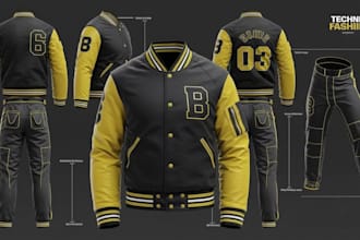 create clothing tech pack, active sports wear flat sketches for fashion design