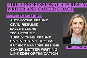 design and write automotive, civil resume, field service tech, supply chain cv