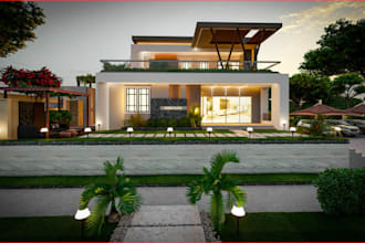 redesign 3d farm villa exterior,luxurious interior layout,room decor,cgi render