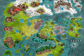 draw custom fantasy dnd world or city map, event and vector map illustration