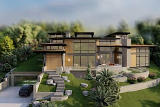 remodel front facade,3d upscale villa house,tiny villa,terrace,landscape render