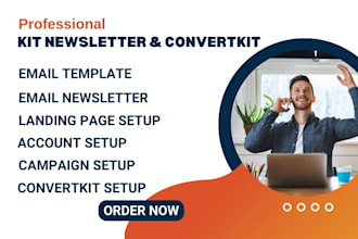 setup convertkit automation, kit newsletter template and landing page with brevo