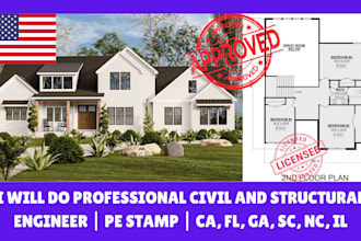 do professional civil and structural engineer pe stamp ca, fl, ga, sc, nc, il