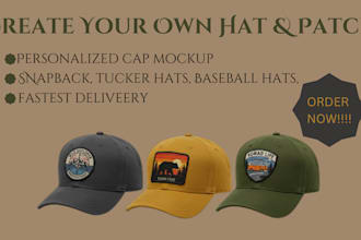 custom hat and side patch design unique, high quality embroidered artwork
