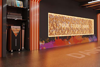 remodel 3d customizable dance studio,lounging area render,dressing room,interior