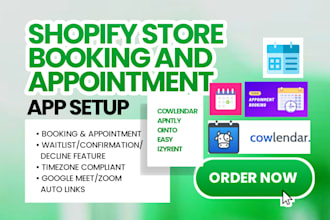 setup shopify store booking and appointment cowlendar apntly ointo easy izyrent
