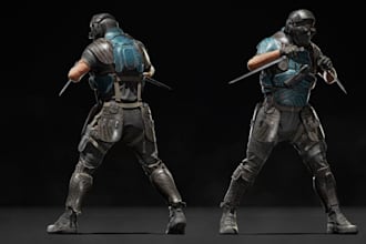 optimize poly3d character model, 3d assets, pbr texture, ue5 rig, animate, unity