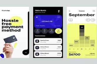 design custom fintech payment app, mobile app, booking app, uber app, dating app