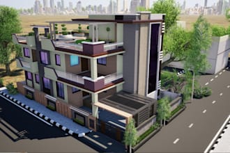 renovate real estate house, front elevation, 3d terrace,patio,exterior rendering