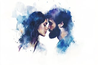 design a professional watercolor couple portrait