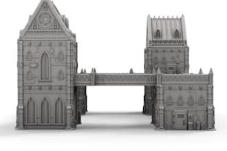make 3d scenery for wargames,tabletop rpg minis,cathedral terrain,stl file,house