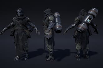 game ready 3d scifi character, robot, cyborg model, 4k texture, control rig, uv