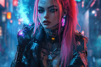 design cyberpunk and fantasy character splash art