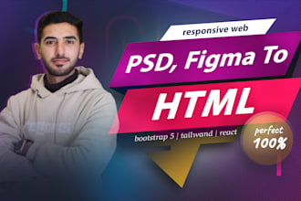 convert psd to html, figma to html, xd to html, bootstrap 5