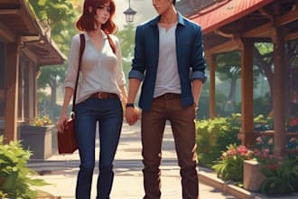 make a anime couple character art anime style