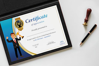 design completion, appreciation, and professional certificate design