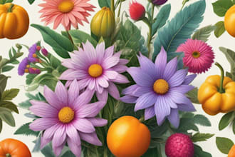 do botanical illustrations of flower, plants, fruits