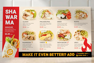 design a fast food menu, menu board or burger menu