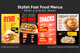 design a modern fast food menu for print and digital screens
