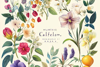 make a botanical illustration of flowers, plants, fruits
