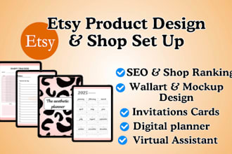 etsy digital hyperlinked planner mockup wallart etsy rank SEO invitation card