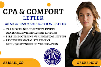 audit review financial statement CPA mortgage comfort letter income verification