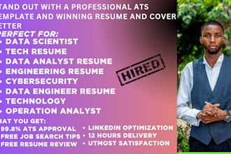 write ats resume for tech, data scientist, cybersecurity network engineer
