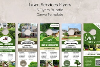 professional lawn care and landscaping flyers, doorhanger, and branding design
